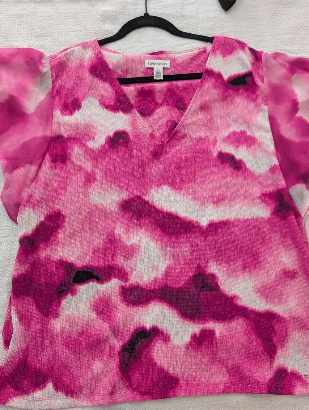 Calvin Klein Pink & White Tie-Dye V-Neck Tunic XL